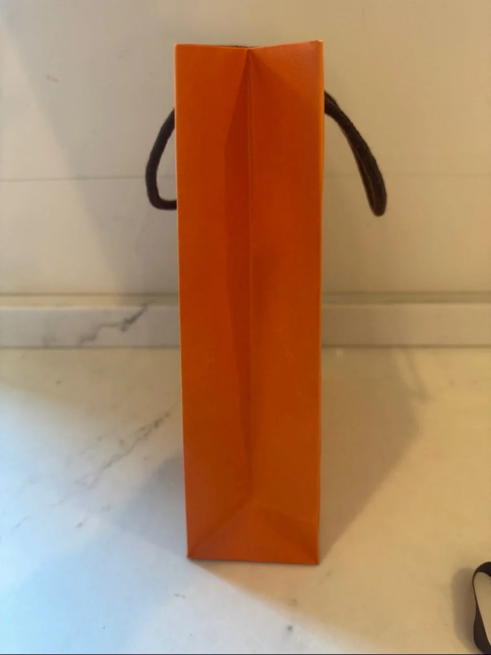 Hermes Orange Gift Bag with Brown ribbon and card  8.5x11.5x3
